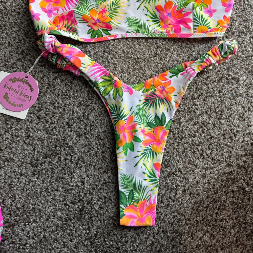Kulani Kinis Floral Bikini Bottom with Pink and Green